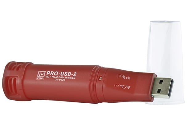 RS PRO PRO-USB-2 温湿度数据记录仪,USB 接口,1 个输入通道